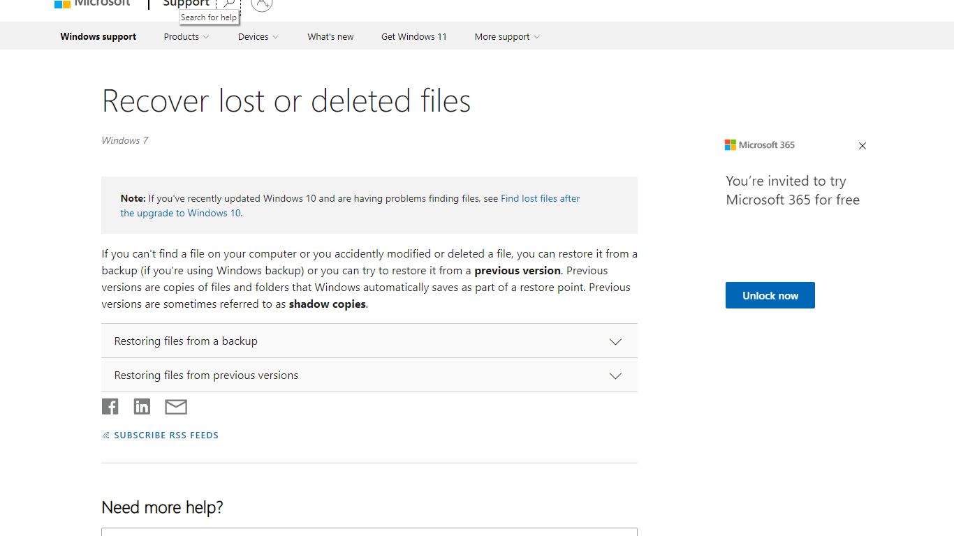 Recover lost or deleted files - support.microsoft.com