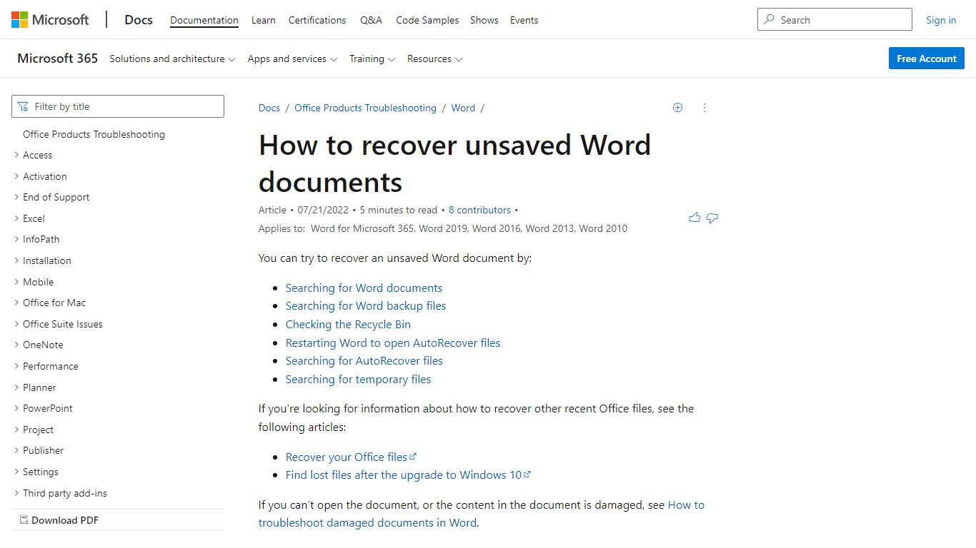 How to recover unsaved Word documents - Office | Microsoft Docs
