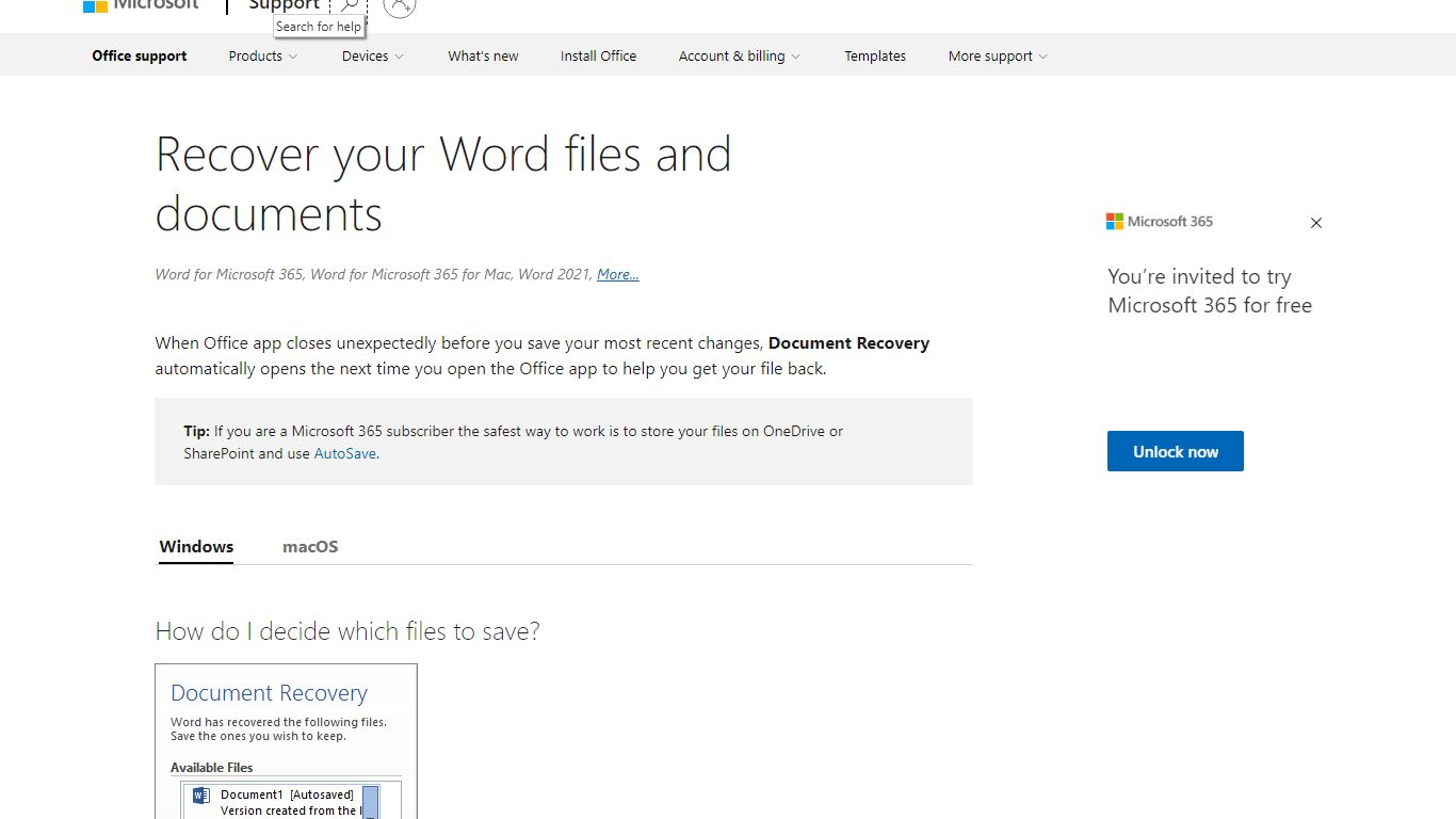 Recover your Word files and documents - support.microsoft.com