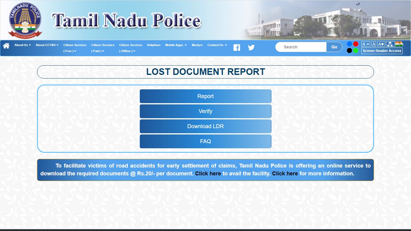 Welcome to CCTNS Citizen Portal - Tamil Nadu Police